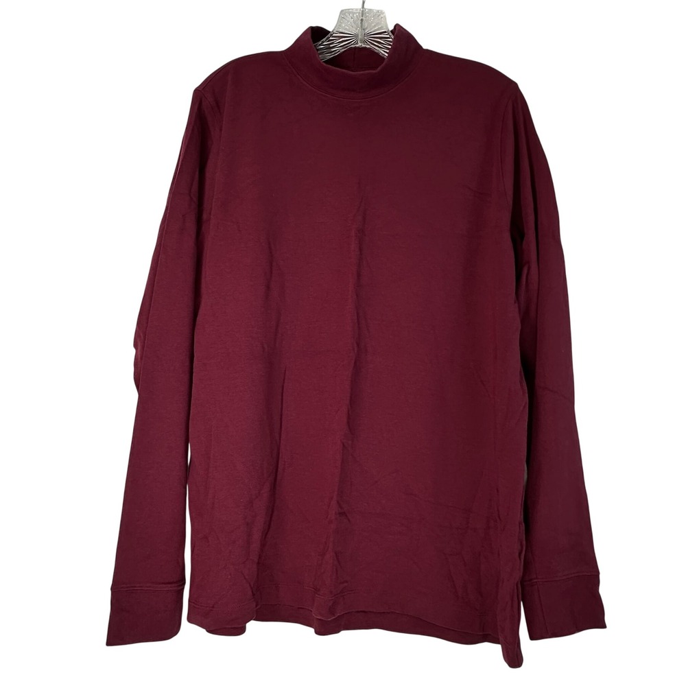Lands End Large Tall Burgundy Mock Neck Long Sleeve Cotton Shirt 14-16